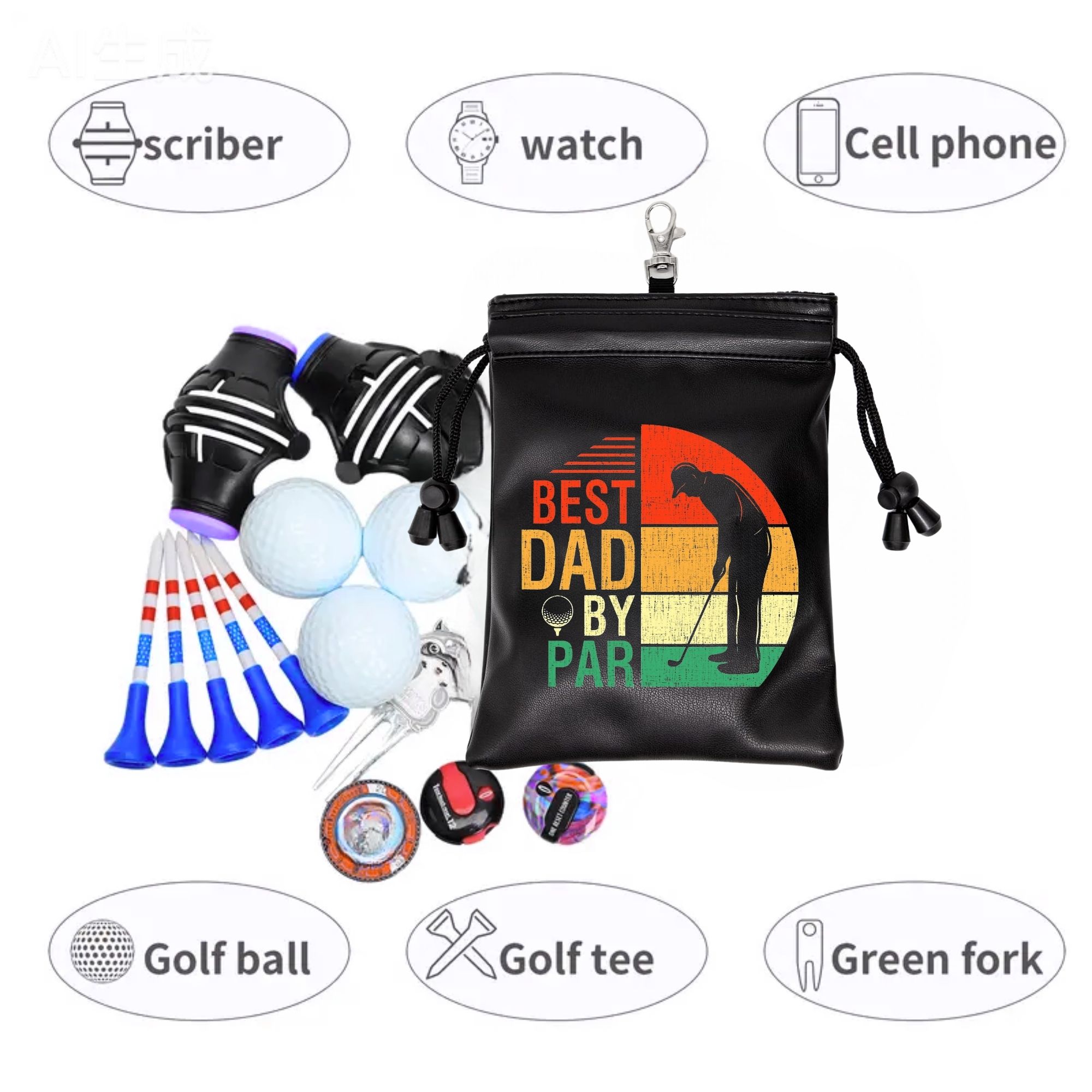 Funny Golf Tee Pouch Best Dad  - Golf Equipment Drawing 评论和价格